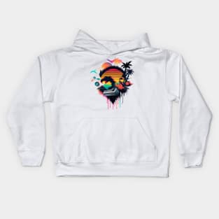 80s Sunset  mountain retro wave Kids Hoodie